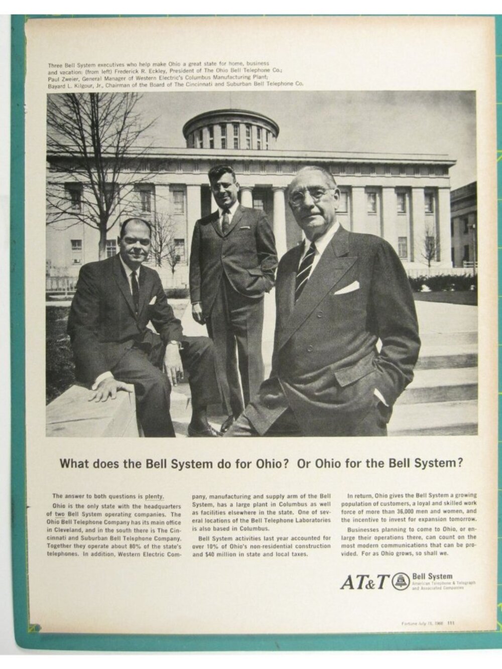 Print Ad Bell System Ohio Executives AT&T Vintage 1966 TEAR
